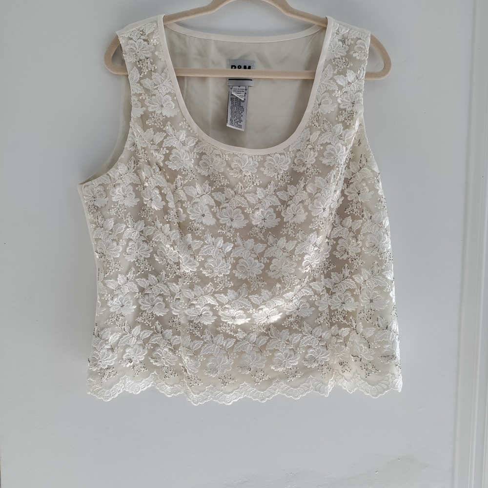 R&M Richards Cream Embellished Cropped Tank Top